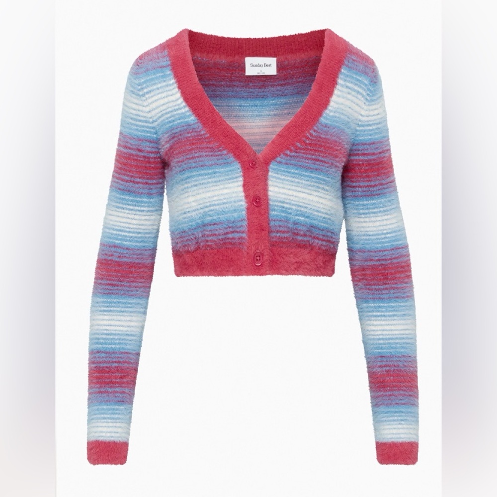 Aritzia Sunday Best Reese Cardigan | Fuzzy Striped Cropped Sweater XS